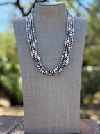 Handcrafted Pink Conch & Sterling Silver 3-6mm Beaded Necklace 24"