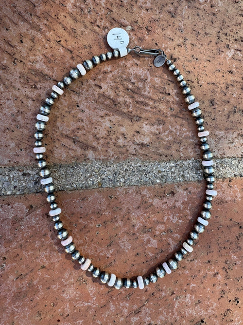 Handcrafted Pink Conch & Sterling Silver 4-6mm Beaded Necklace