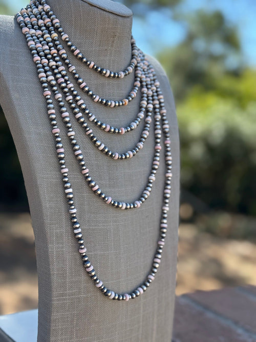 Handcrafted Pink Conch & Sterling Silver 4-6mm Beaded Necklace