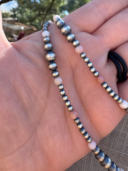 Handcrafted Pink Conch & Sterling Silver 3-6mm Beaded Necklace