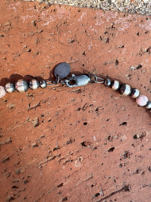Handcrafted Pink Conch & Sterling Silver 3-6mm Beaded Necklace