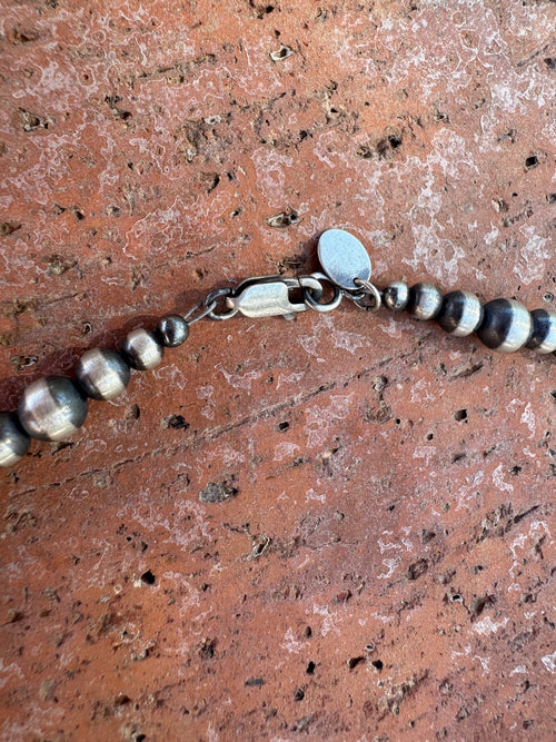 Handcrafted Pink Conch & Sterling Silver 3-6mm Beaded Necklace 18"