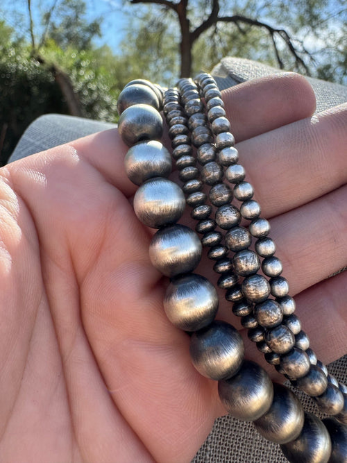 Handcrafted Sterling Silver 4-10mm Beaded 4 Strand Necklace 16"