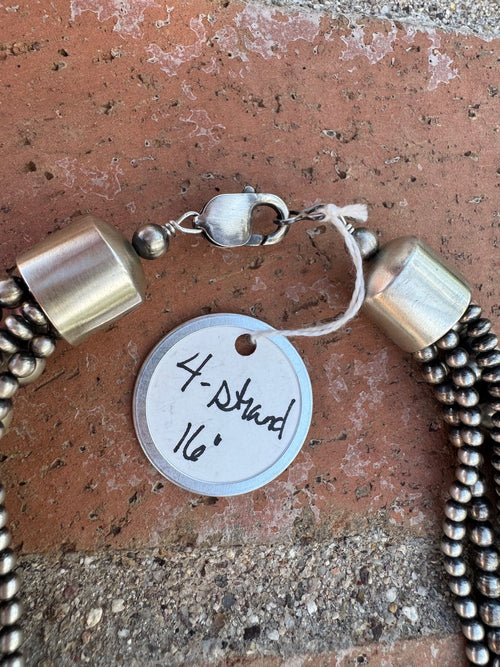 Handcrafted Sterling Silver 4-10mm Beaded 4 Strand Necklace 16"