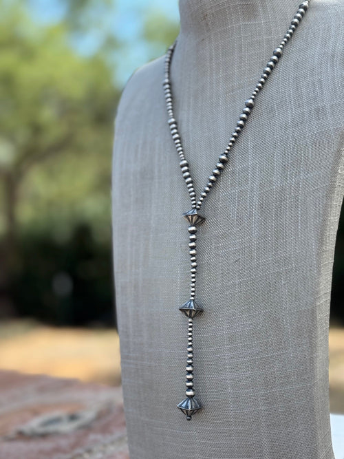 Handcrafted Sterling Silver 3-6mm Beaded Lariat Necklace 20", Lariat 5"