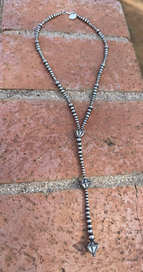 Handcrafted Sterling Silver 3-6mm Beaded Lariat Necklace 20", Lariat 5"