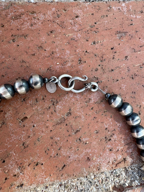 Handcrafted Sterling Silver & Kingman Turquoise 10mm Beaded Necklace 18"