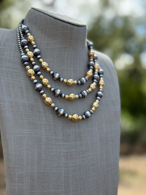 Handcrafted Sterling Silver & Gold 4-10mm Beaded Necklace