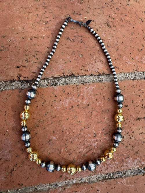 Handcrafted Sterling Silver & Gold 4-10mm Beaded Necklace