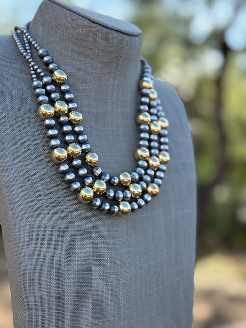 Handcrafted Sterling Silver & Gold 4&10mm Beaded Necklace