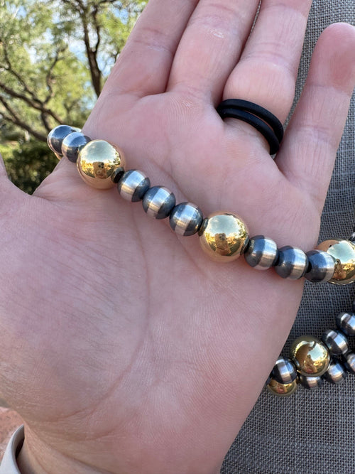 Handcrafted Sterling Silver & Gold 4&10mm Beaded Necklace