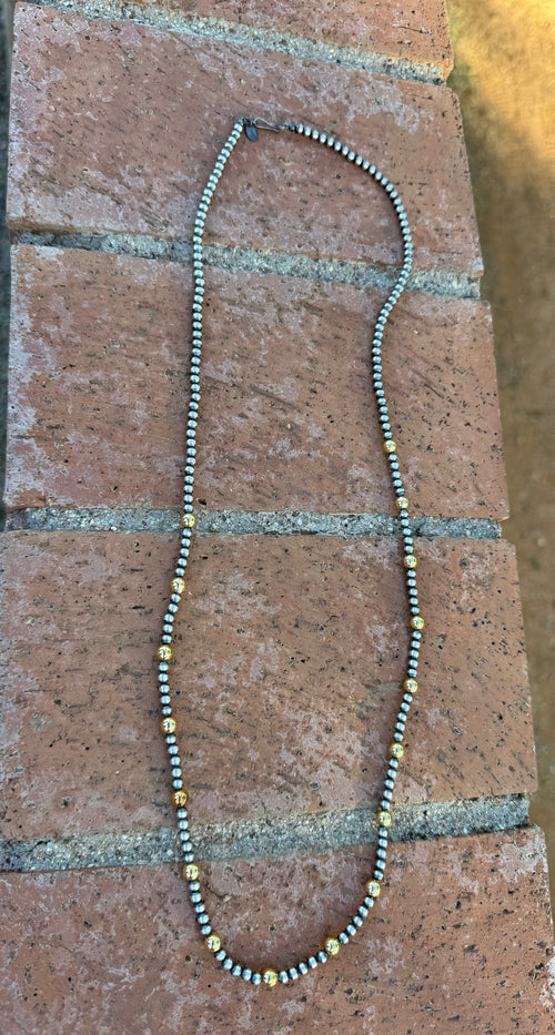 Handcrafted Sterling Silver & Gold 4mm Beaded Necklace 30"