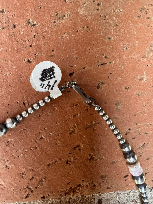 Handcrafted Pink Conch & Sterling Silver 3-8mm Beaded Necklace 14"