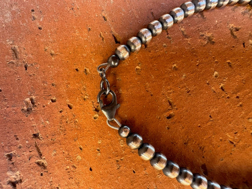 Handcrafted Sterling Silver Pearl & Turquoise 4mm Beaded Heart Bracelet 7.5"