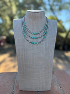 Handcrafted Kingman Turquoise & Sterling Silver Heart 4mm Beaded Necklace