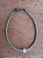 Handcrafted Pink Conch & Sterling Silver 3mm Beaded Bracelet 7.5"