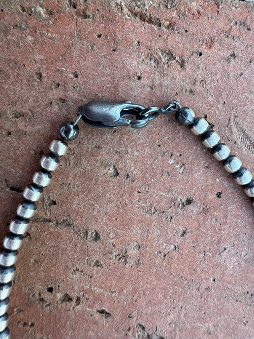 Handcrafted Pink Conch & Sterling Silver 3mm Beaded Bracelet 7.5"