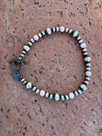 Handcrafted Pink Conch & Sterling Silver 3-6mm Beaded Bracelet 7.5"