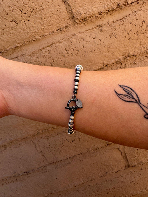 Handcrafted Pink Conch & Sterling Silver 4-6mm Beaded Bracelet 7.5"