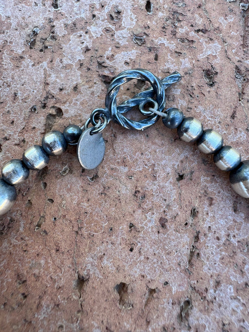 Handcrafted Pink Conch & Sterling Silver 4-6mm Beaded Bracelet 8"