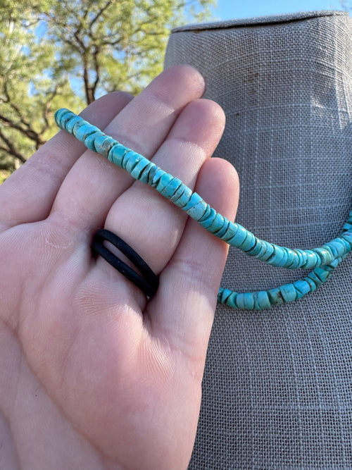 Handcrafted Kingman Turquoise Beaded Necklace 17" with 2" extension