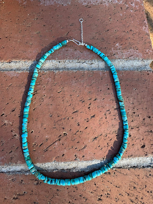 Handcrafted Kingman Turquoise Beaded Necklace 17" with 2" extension