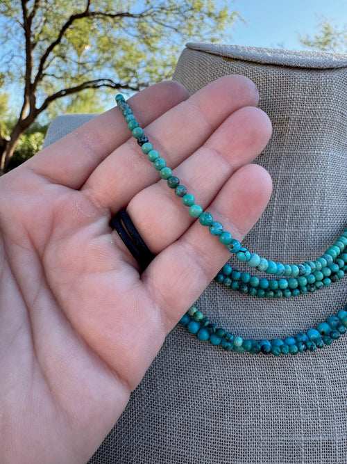 Handcrafted Kingman Turquoise Beaded Necklace 16” with 2" extender