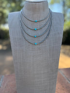 Handcrafted Turquoise & Sterling Silver Pearl 3mm Beaded Necklace