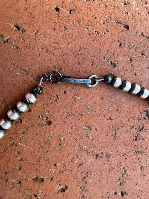 Handcrafted Turquoise & Sterling Silver Pearl 4mm Beaded Necklace 16"