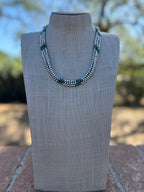 Handcrafted Hubei Turquoise & Sterling Silver Pearl 4mm Beaded Necklace 20"