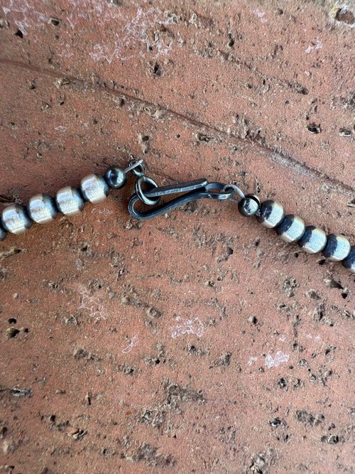 Handcrafted Hubei Turquoise & Sterling Silver Pearl 4mm Beaded Necklace 20"