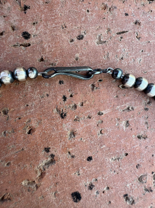 Handcrafted Hubei Turquoise & Sterling Silver Pearl 4mm Beaded Necklace 18"