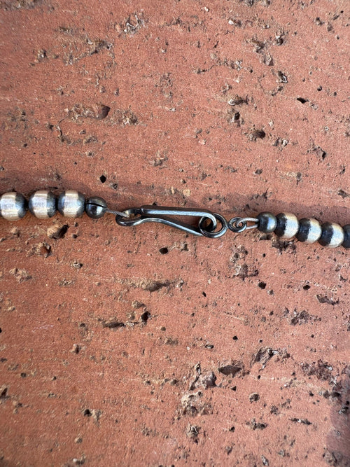 Handcrafted Kingman Turquoise & Sterling Silver Pearl 4-6mm Beaded Necklace 72"