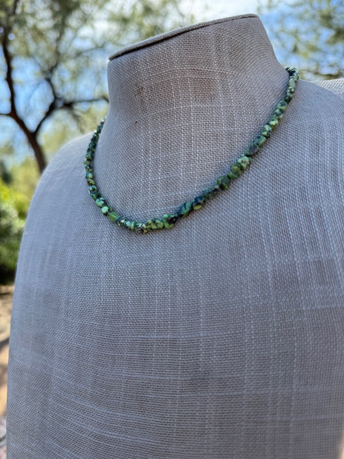 Handcrafted Hubei Turquoise & Sterling Silver Beaded Necklace 16"