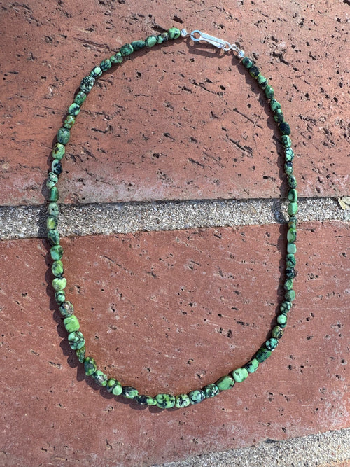 Handcrafted Hubei Turquoise & Sterling Silver Beaded Necklace 16"