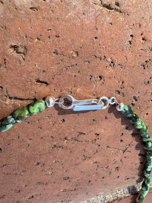 Handcrafted Hubei Turquoise & Sterling Silver Beaded Necklace 16"