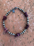 Handcrafted Purple Spiny & Sterling Silver Pearl 3-5mm Beaded Bracelet 7"