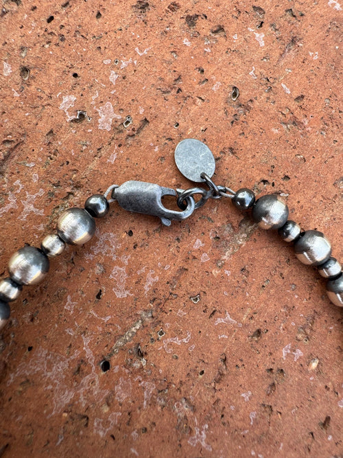 Handcrafted White Buffalo & Sterling Silver Pearl 3&5mm Beaded Bracelet 7.5"