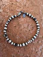 Handcrafted White Buffalo & Sterling Silver Pearl 4-6mm Beaded Bracelet 7.5"