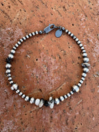 Handcrafted White Buffalo & Sterling Silver Pearl 3-6mm Beaded Bracelet 7.5"