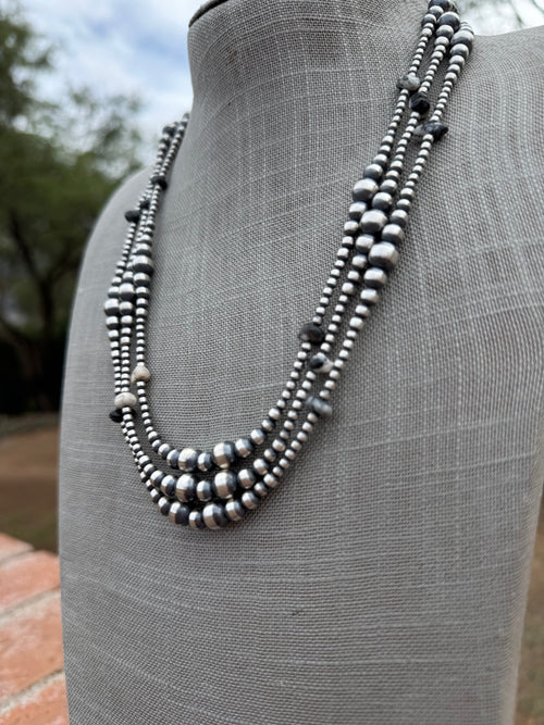 Handcrafted Sterling Silver & White Buffalo 3-8mm Beaded Necklace 22"