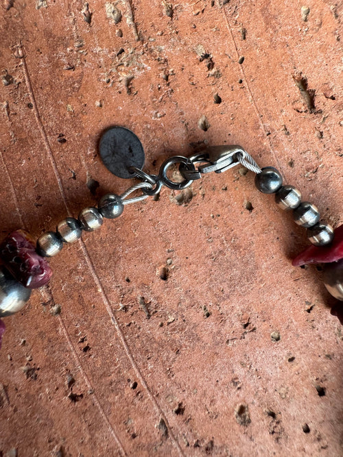 Handcrafted Flat Purple Spiny & Sterling Silver Pearl 3mm & 6mm Beaded Bracelet 7.5"