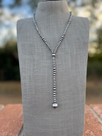 Handcrafted Sterling Silver Pearl 4-12mm Beaded Lariat Necklace 20", Lariat 4.5"