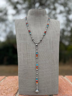 Handcrafted Sterling Silver & Multi Stone Beaded Lariat Necklace 20"