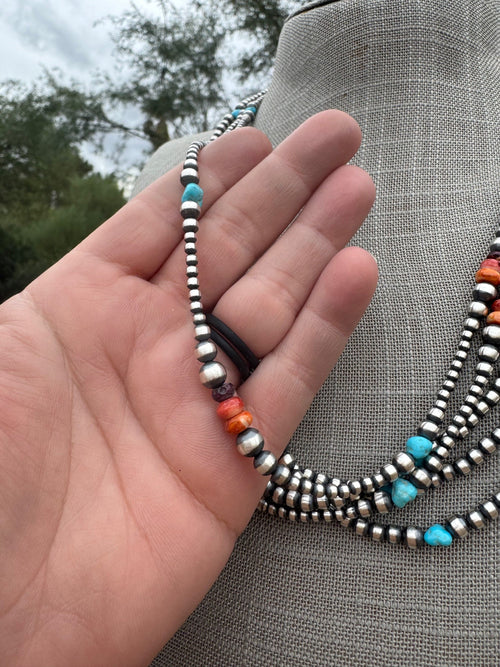 Handcrafted Multi Stone & Sterling Silver 3-6mm Beaded Necklace 22"