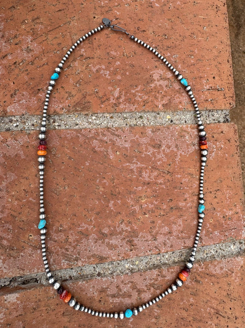 Handcrafted Multi Stone & Sterling Silver 3-6mm Beaded Necklace 22"