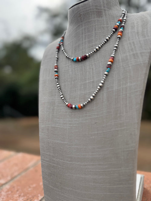Handcrafted Multi Stone & Sterling Silver 3-6mm Beaded Necklace