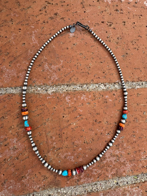 Handcrafted Multi Stone & Sterling Silver 3-6mm Beaded Necklace