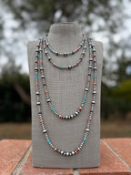 Handcrafted Multi Stone & Sterling Silver 4-8mm Beaded Necklace 36"