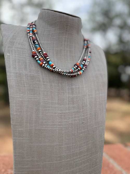 Handcrafted Multi Stone & Sterling Silver 3-5mm Beaded Necklace 18"